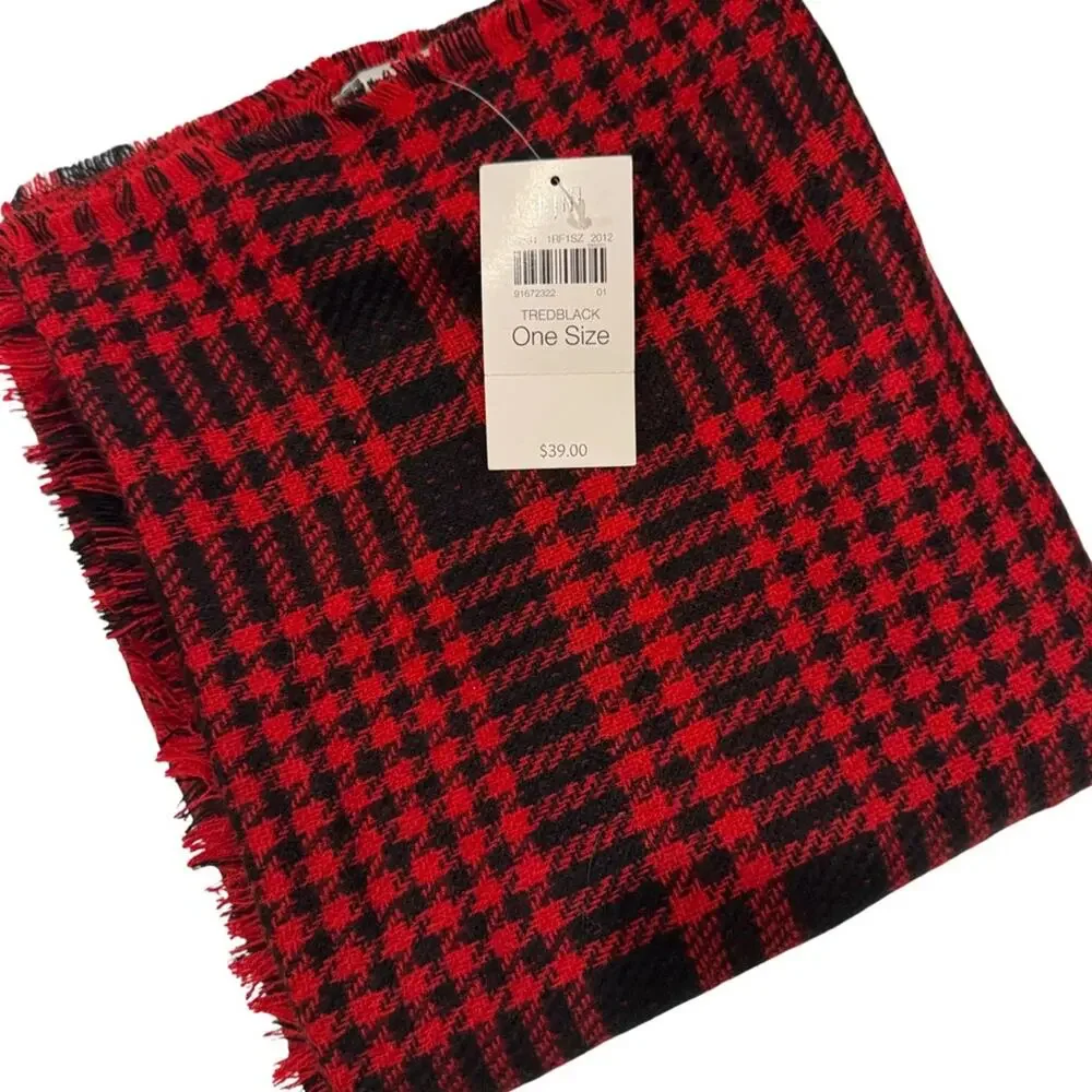 J. Jill Reversible Red & Black Houndstooth Plaid Scarf